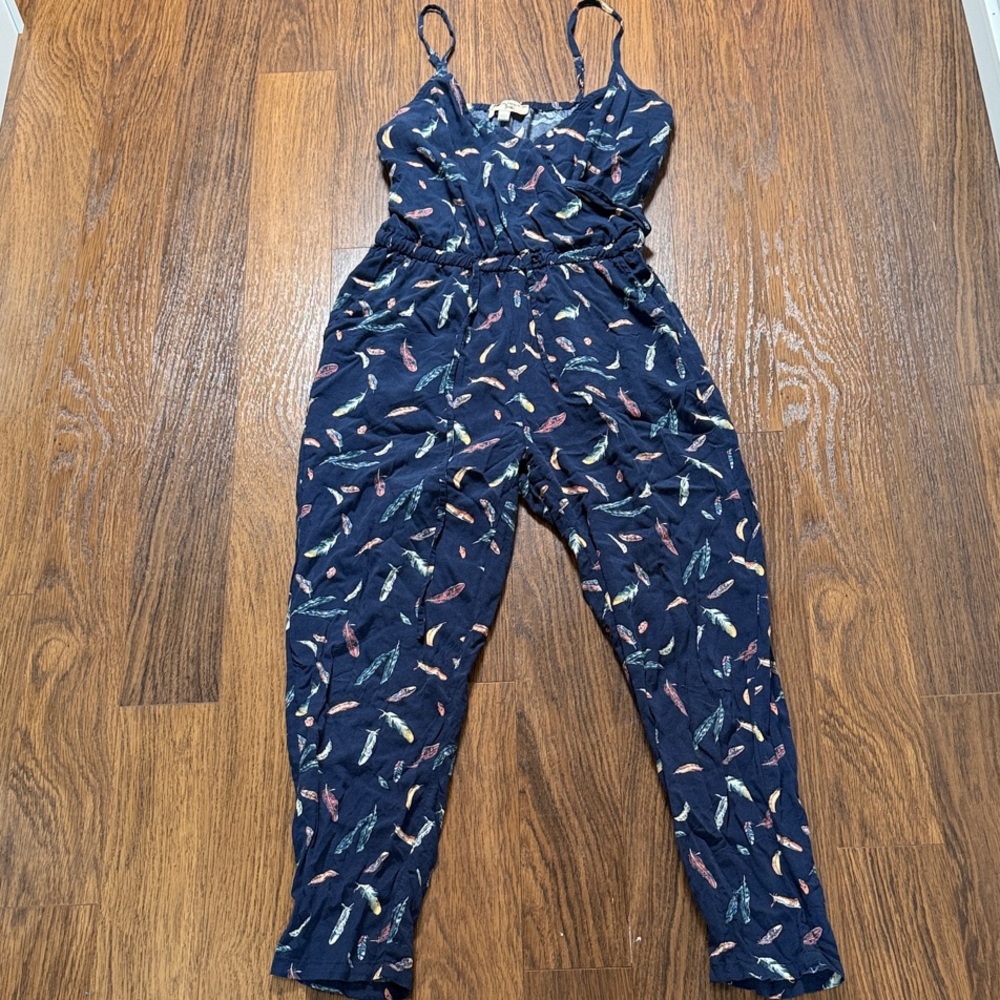 Triple Five Soul Feather Print Jumpsuit in Navy
